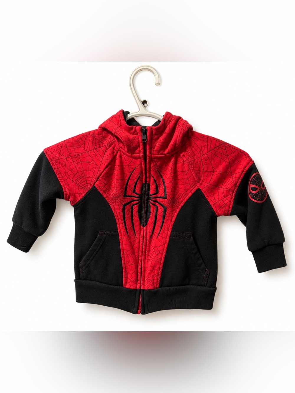 Marvel Spider-Man Boys Red Black Full Zip Costume Hoodie Size 2